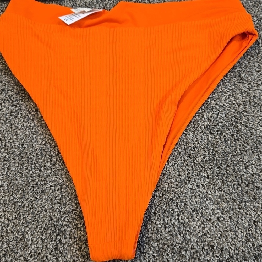 NWT L Space Women Court Vibrant Orange Bikini Bottom Bitsy Cut Swim L - Picture 7 of 8